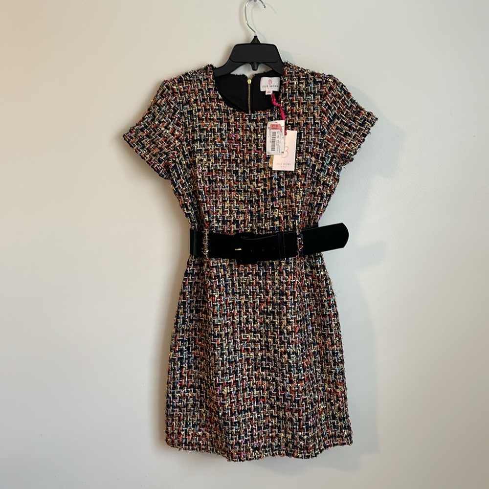 JB by Julie Brown Holiday Multi Color + Gold Tweed Cocktail Dress